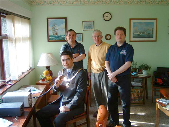 Saltash Mayor David Carter with G3ZYY, M0BHG and G0AKH on 8th April 2006